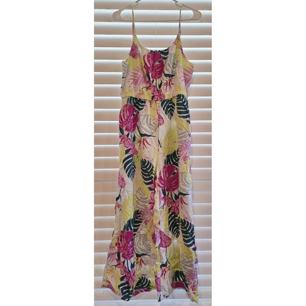 Nicole Miller Romper Jumpsuit Multicolor Tropical Palm Floral Linen Blend Medium - Picture 3 of 11